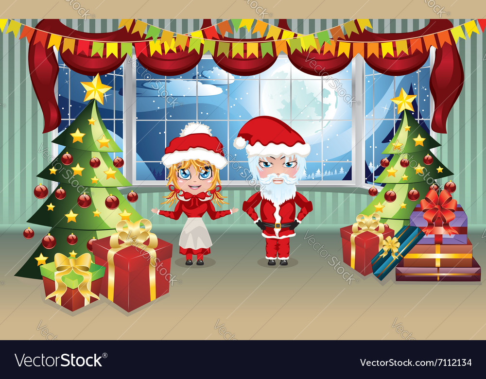 Santa And Mrs Claus In The House Vector Image Santa And Mrs Claus In The House Vector Image