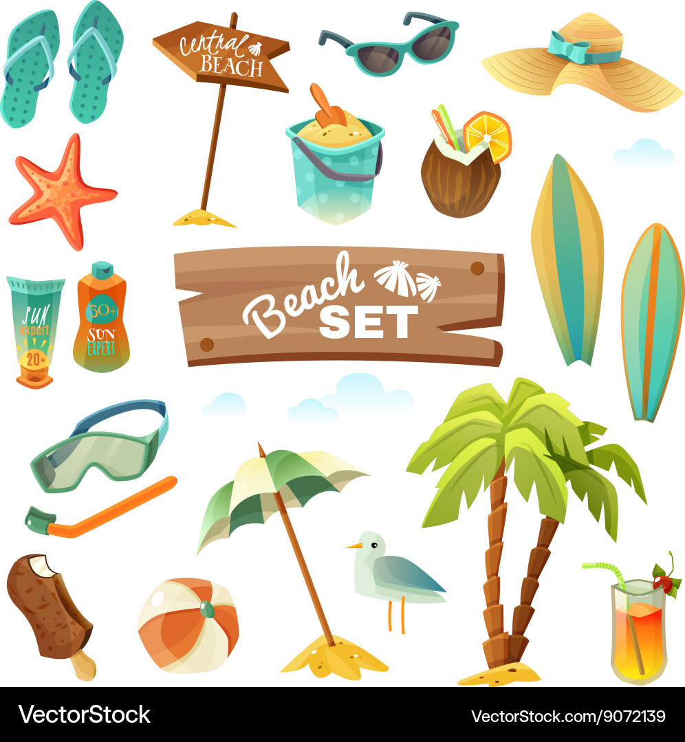 Beach icon set Royalty Free Vector Image - VectorStock