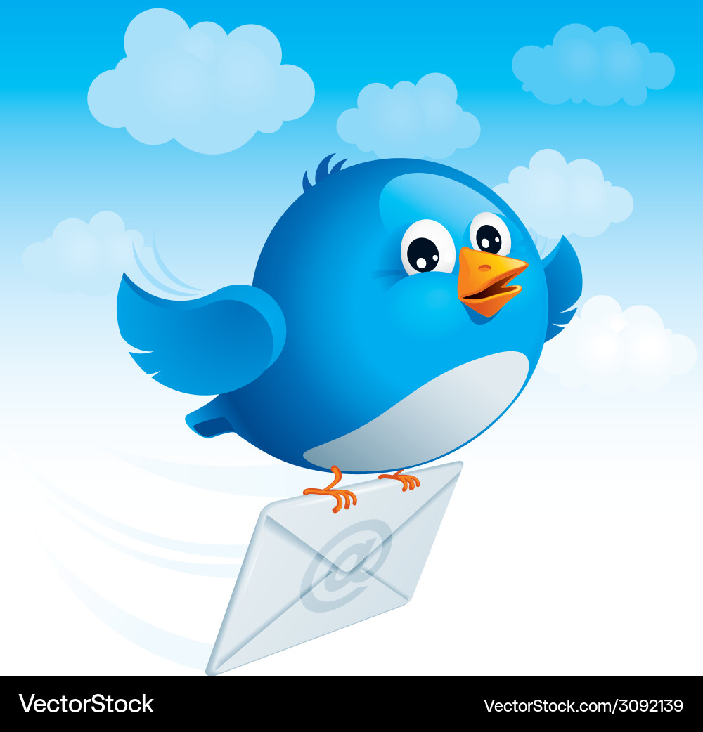 Flying blue bird with envelope Royalty Free Vector Image