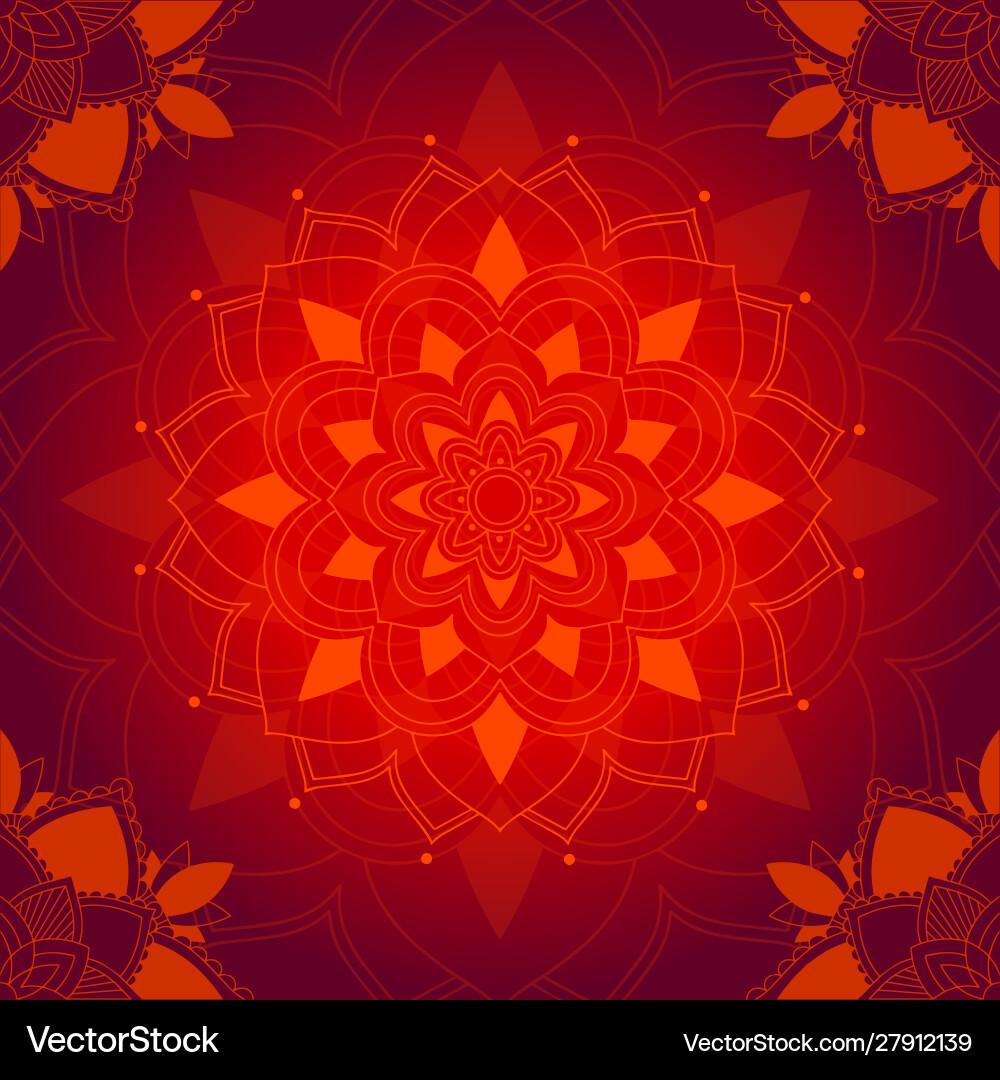 Mandala pattern on red background Royalty Free Vector Image