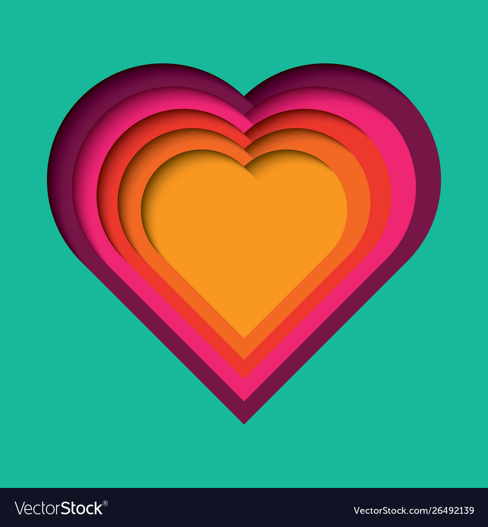 Paper cut out background with 3d effect heart Vector Image