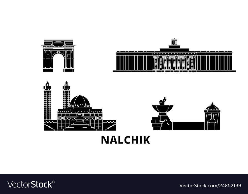Russia nalchik flat travel skyline set Royalty Free Vector