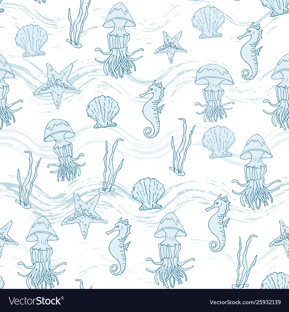 Seamless background with marine life Royalty Free Vector