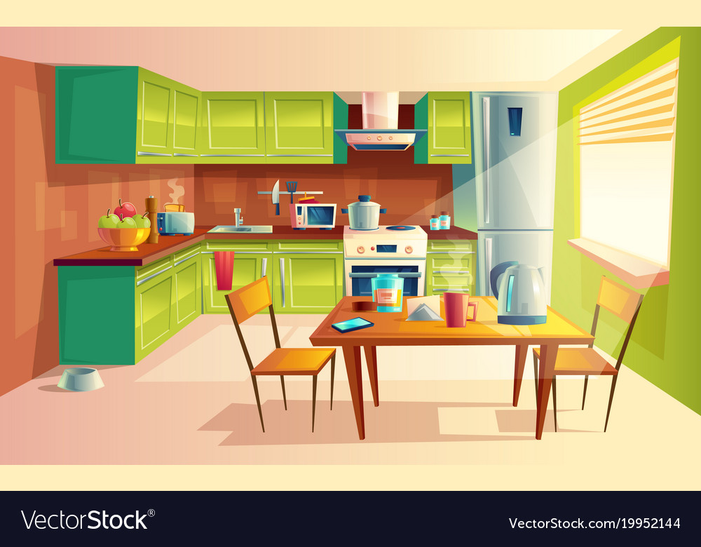 Cartoon kitchen interior Royalty Free Vector Image