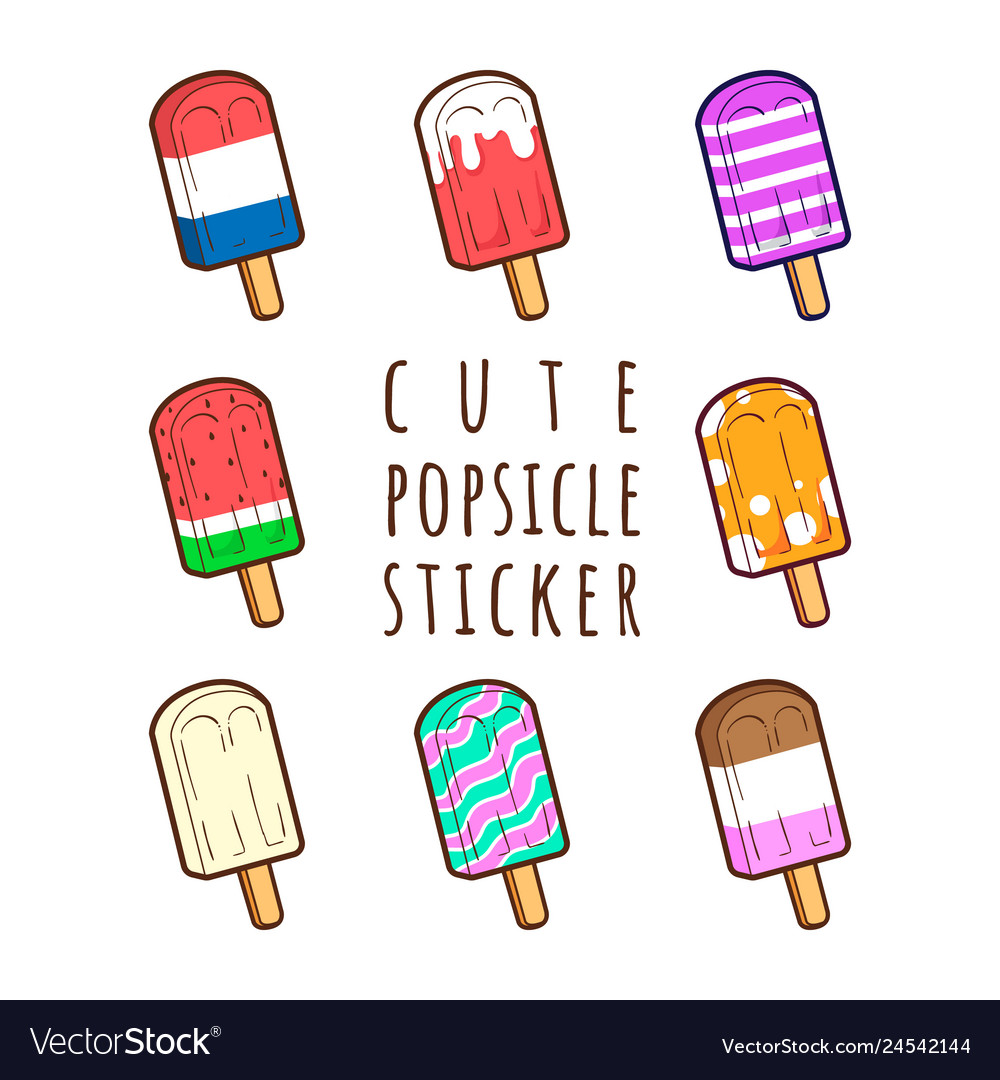 Cute popsicle sticker set cartoon collection Vector Image