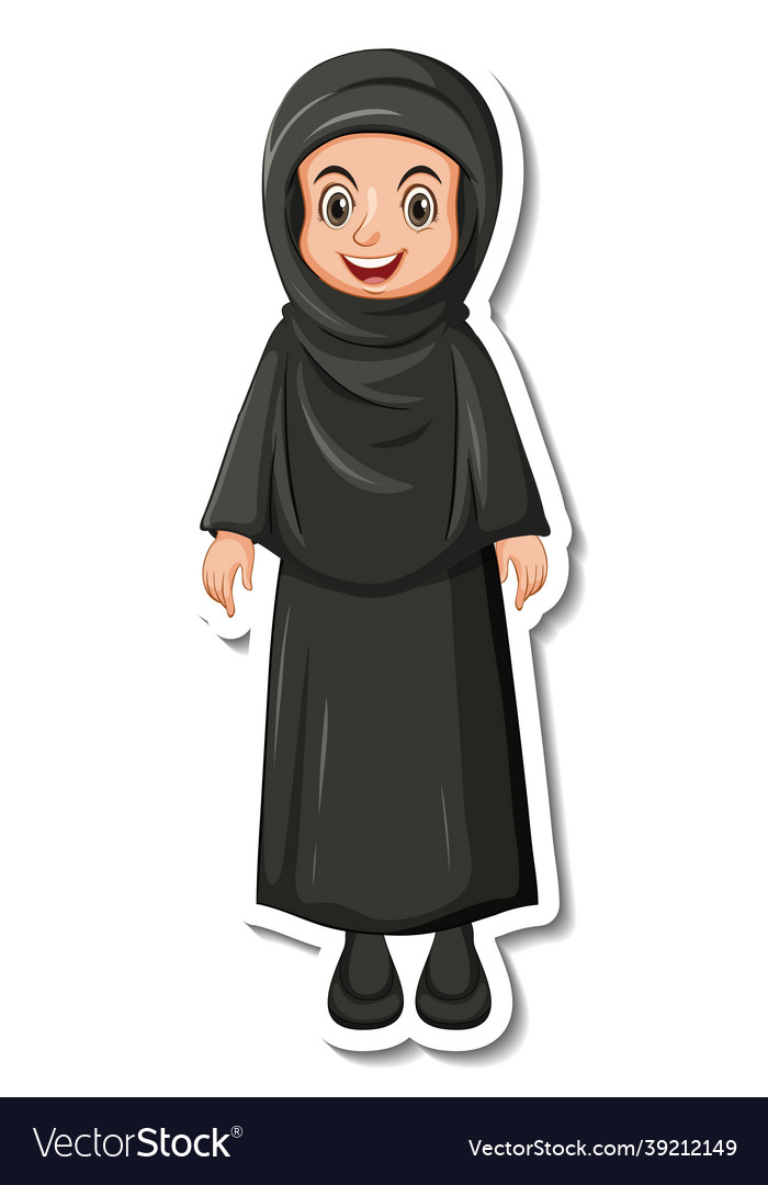 A sticker template with muslim woman wearing Vector Image