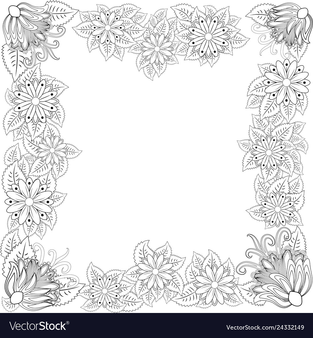 Entangle flower frame for photo coloring book Vector Image