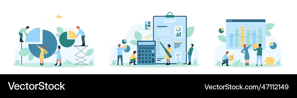 Finance analytics set tiny people connect segment Vector Image