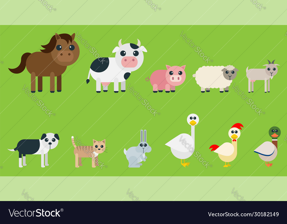 Rounded farm animals set horse cow pig sheep goat Vector Image