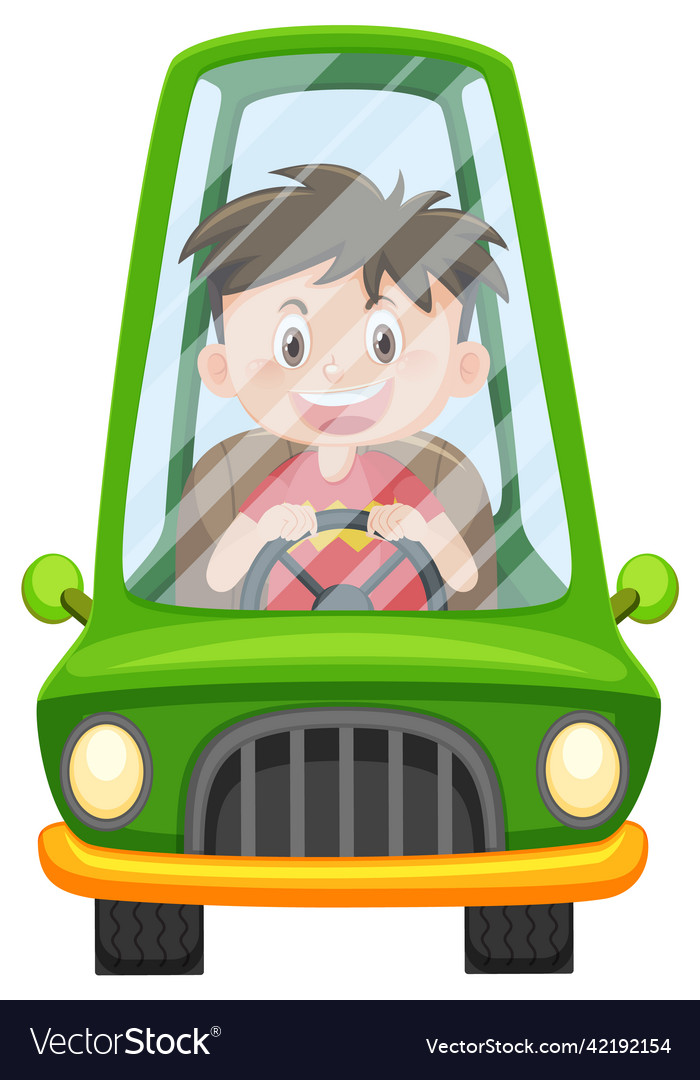 Boy driving a car on white background Royalty Free Vector