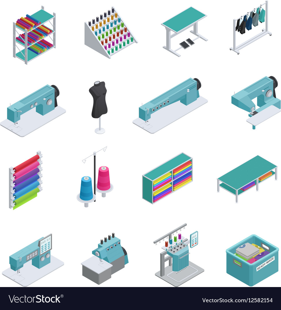 Garment Factory Isometric Icon Set Royalty Free Vector Image