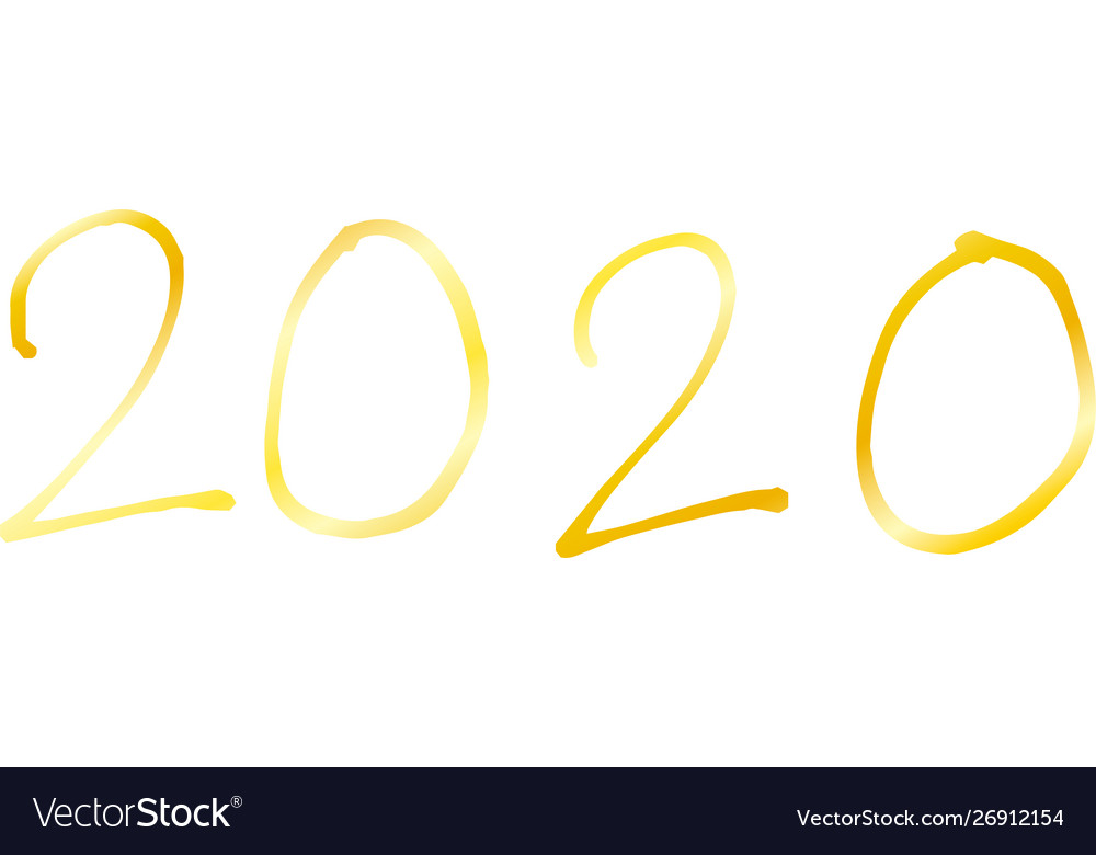 Handwritten gold 2020 character Royalty Free Vector Image