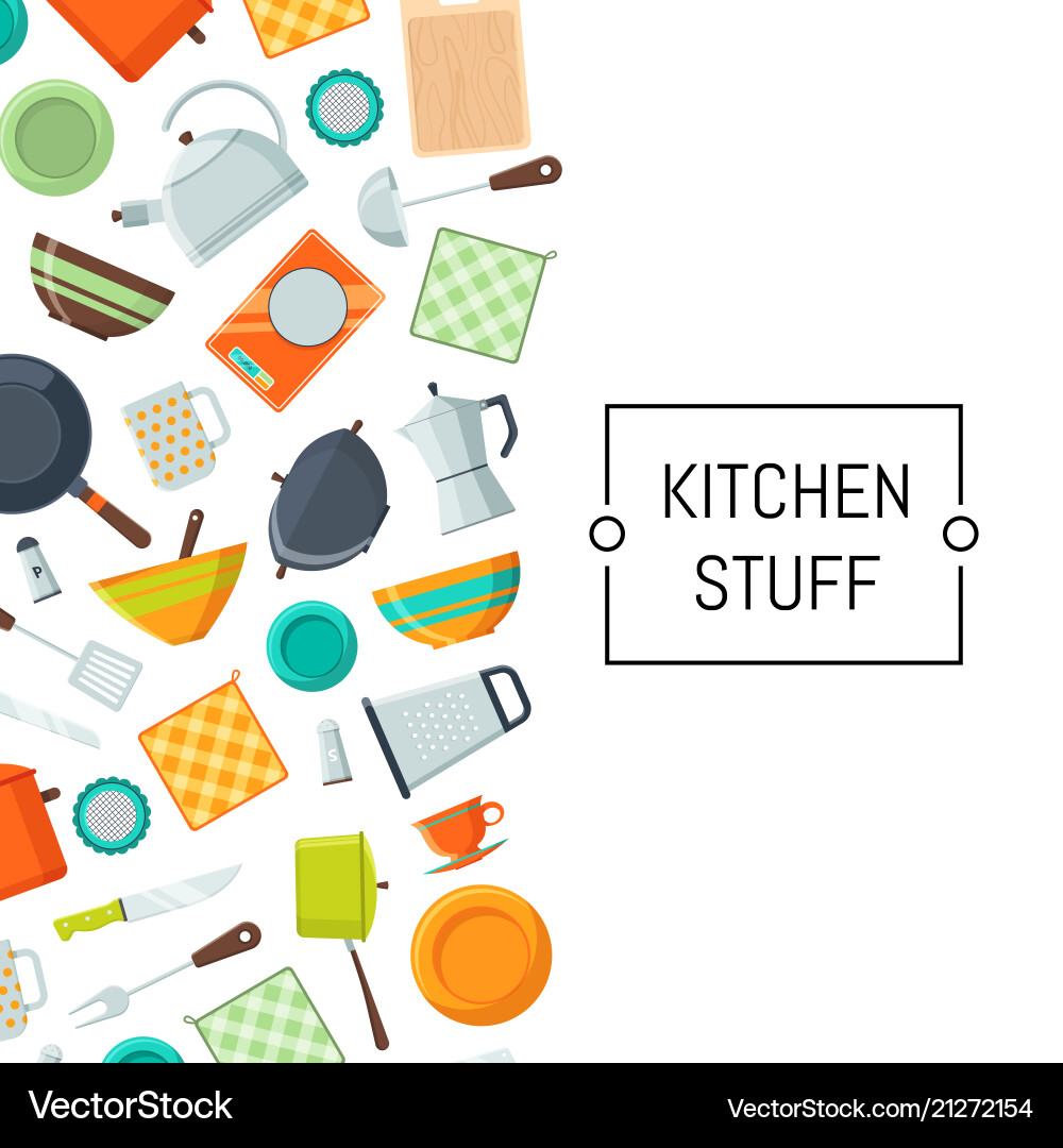 Kitchen utensils flat icons background Royalty Free Vector