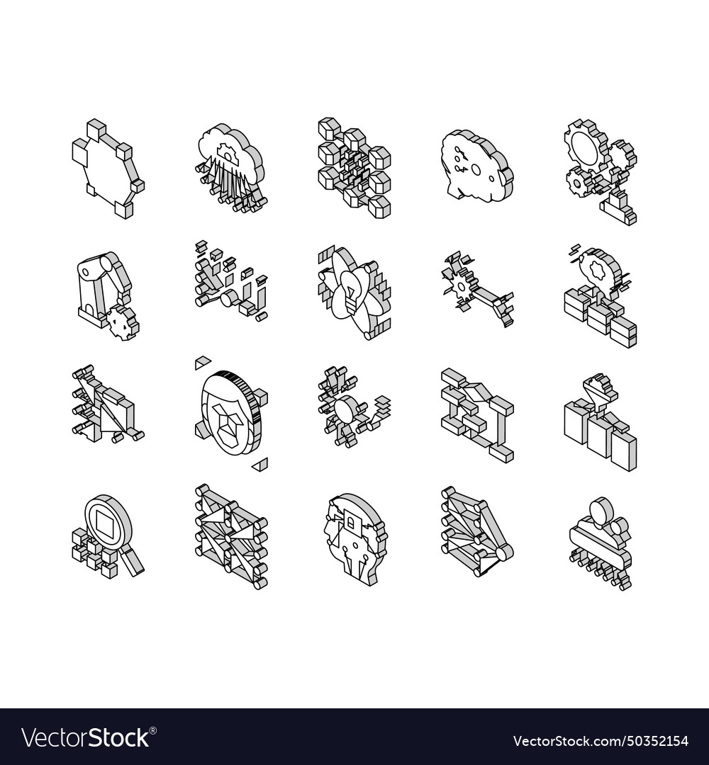 Neural network and ai collection isometric icons Vector Image