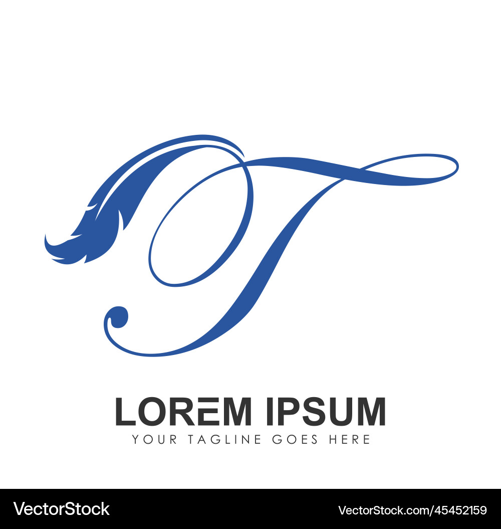 Feather monogram logo initial letter t Royalty Free Vector