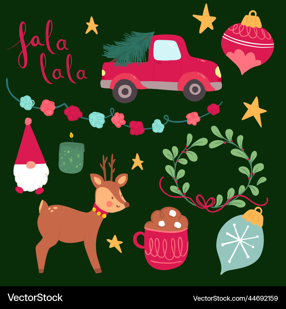 Flat christmas element pack design Royalty Free Vector Image