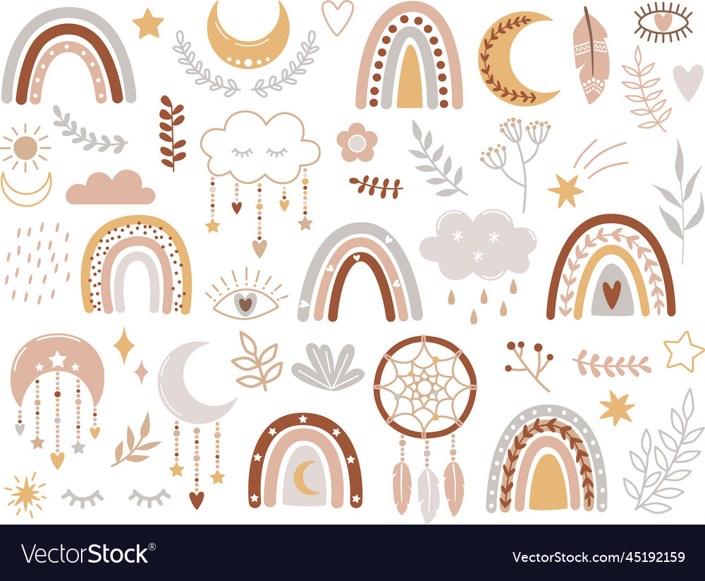 Hand-drawn boho clipart for nursery Royalty Free Vector