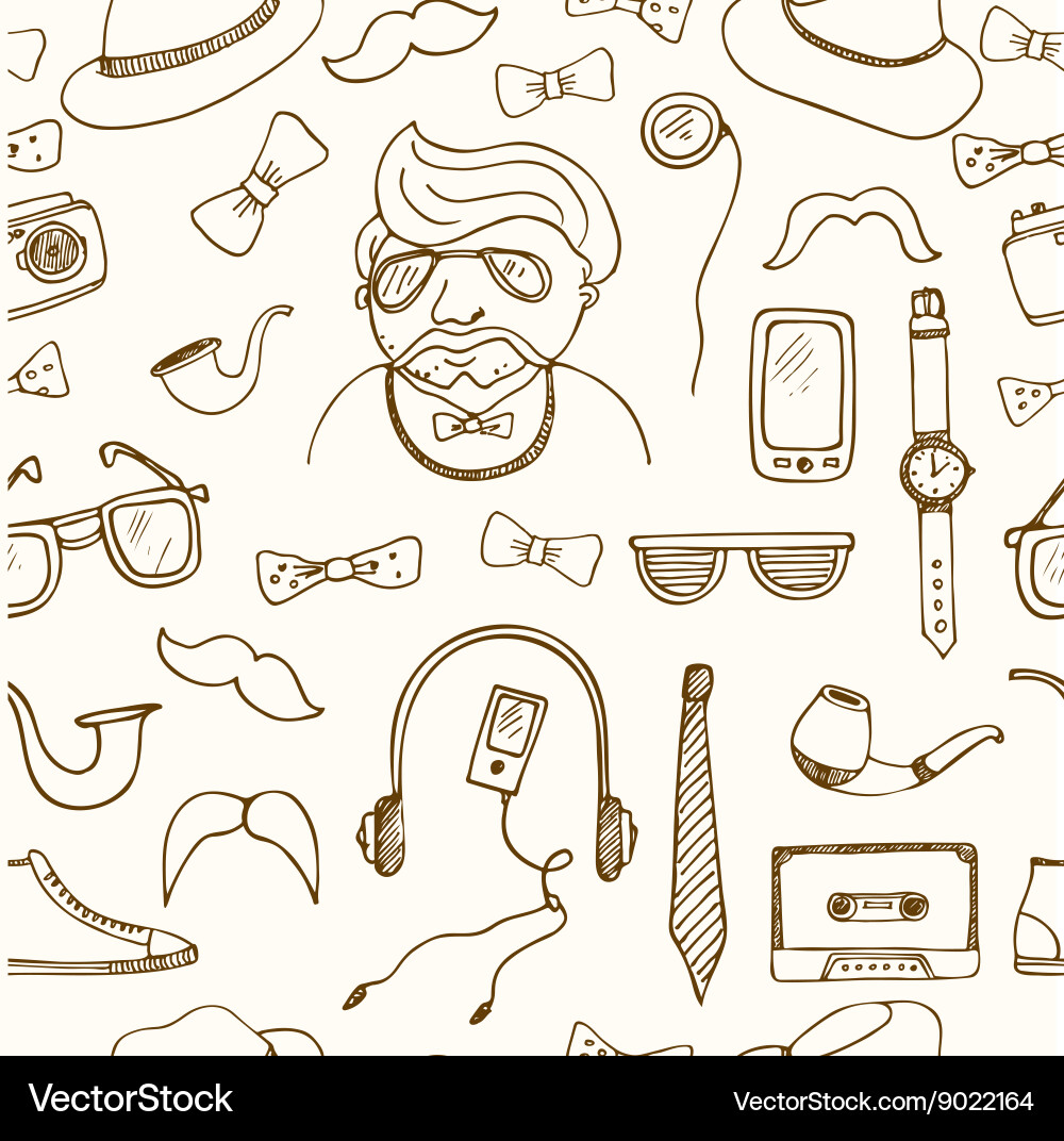 Hipster style seamless pattern sketches Royalty Free Vector