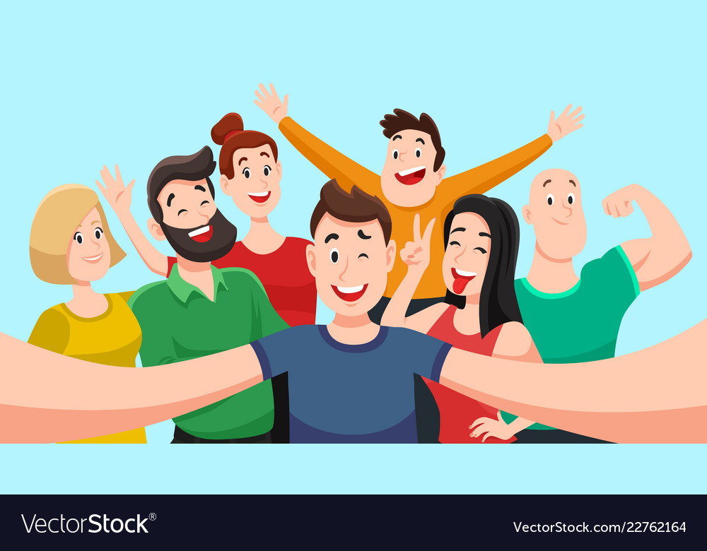 People group selfie friendly guy makes Royalty Free Vector