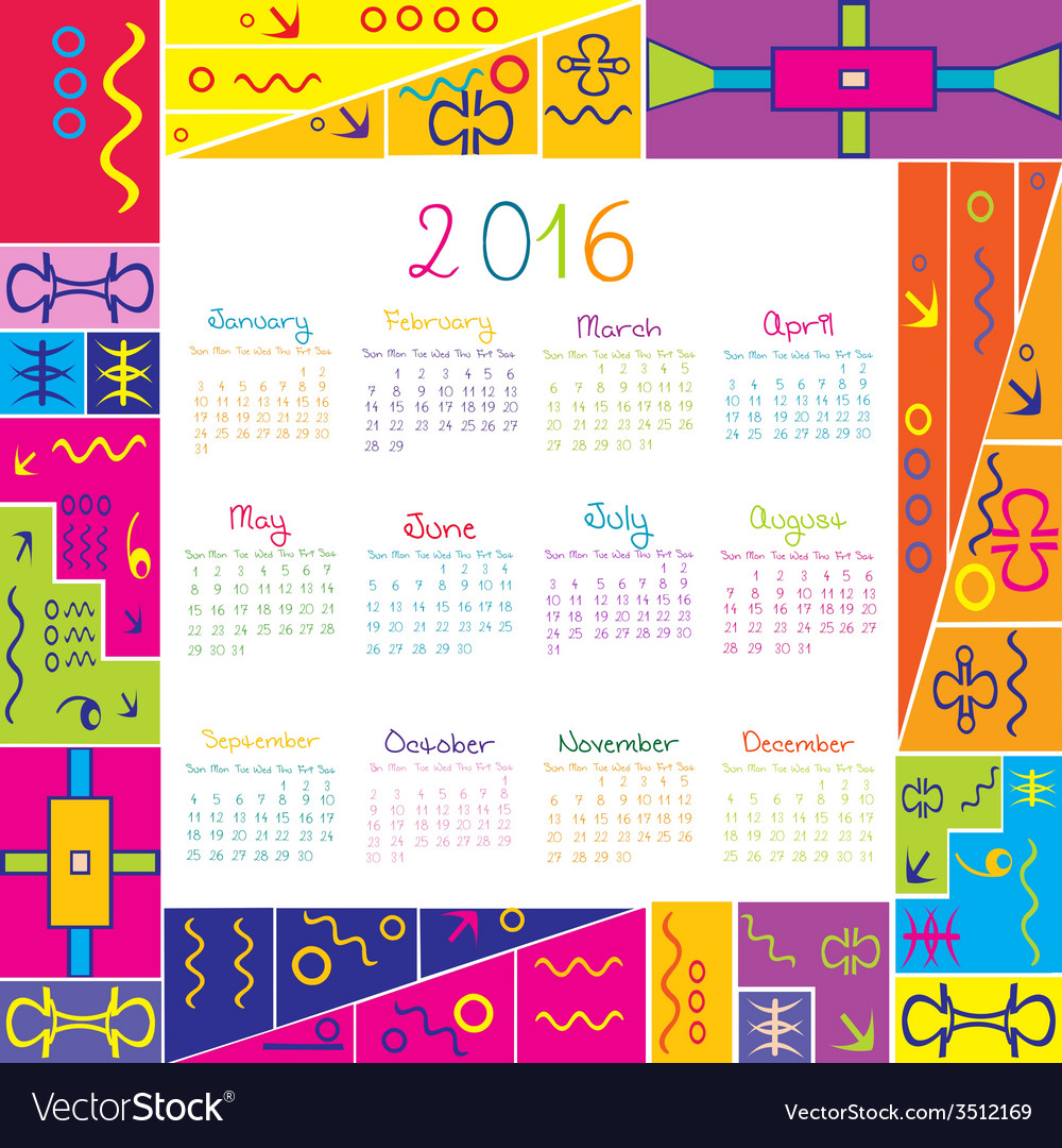 2016 calendar with frame for kids royalty free vector image