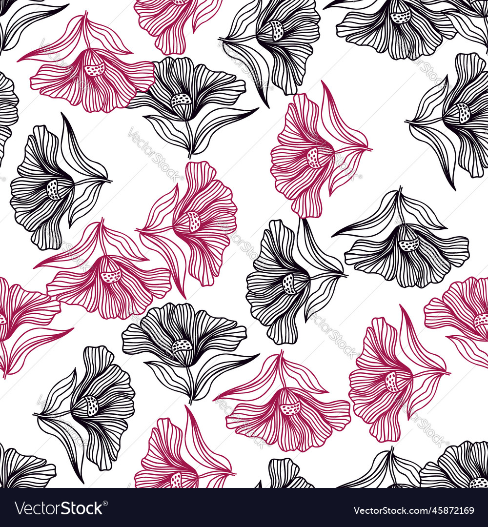 Beautiful flower line seamless pattern ornament Vector Image