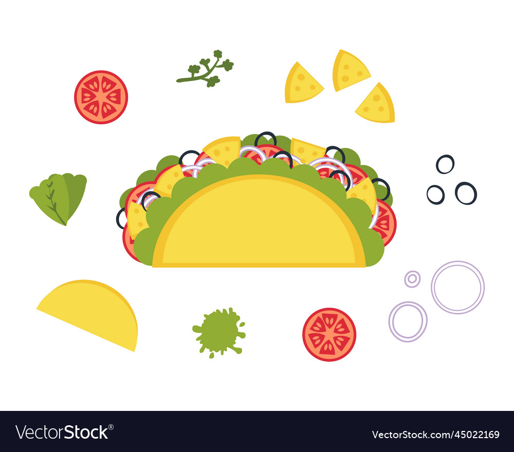 Cheese and olives mexican fastfood taco recipe Vector Image