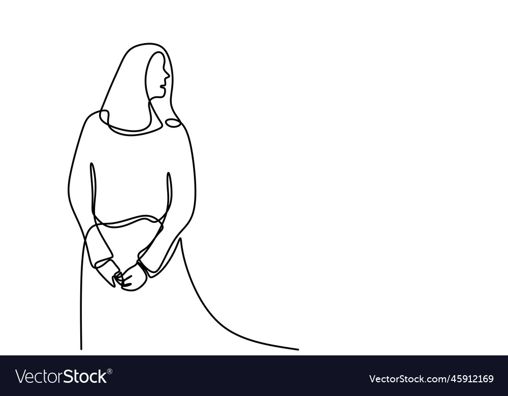 Continuous Line Drawing Of Standing Feminine Vector Image