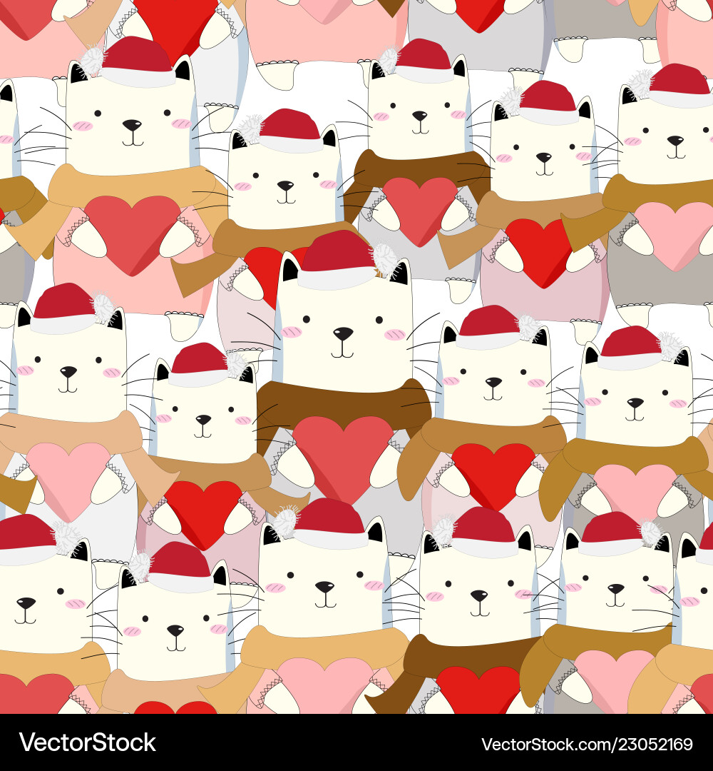 Cute cat merry christmas seamless pattern Vector Image