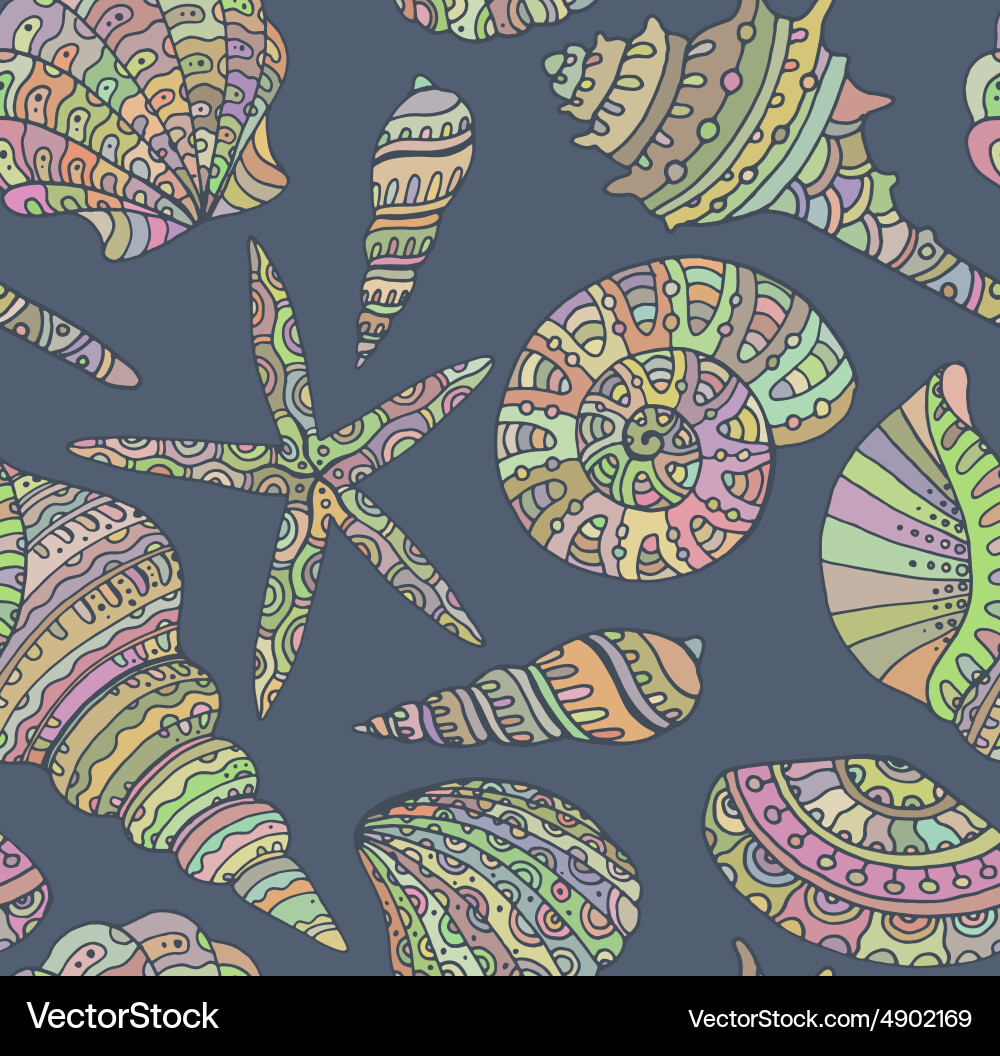 Seamless pattern with seashells Royalty Free Vector Image