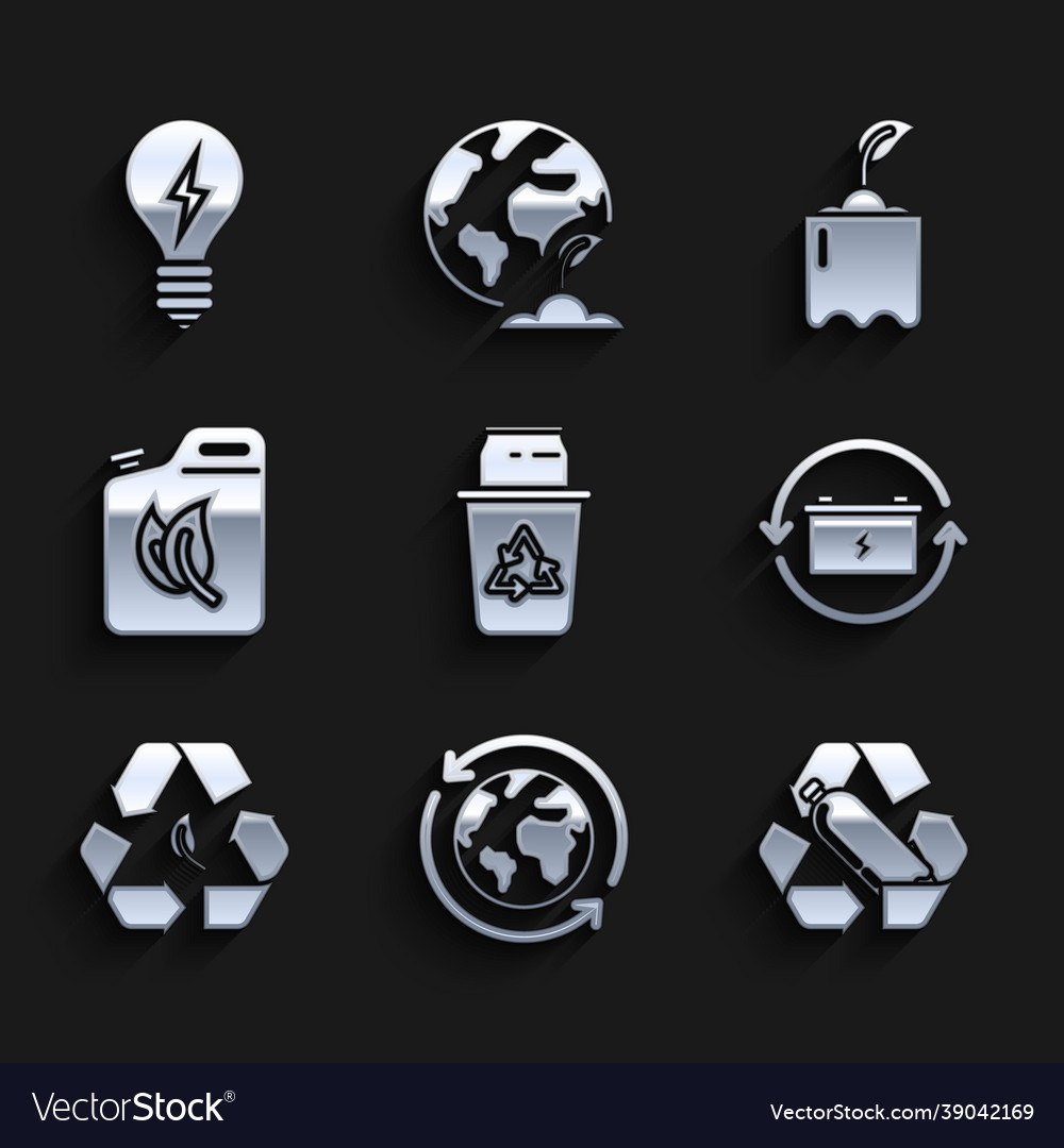 Set recycle bin with recycle symbol and can Vector Image