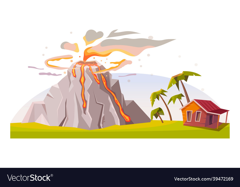 Volcano Eruption Natural Disaster Elemental Vector Image, 53% OFF