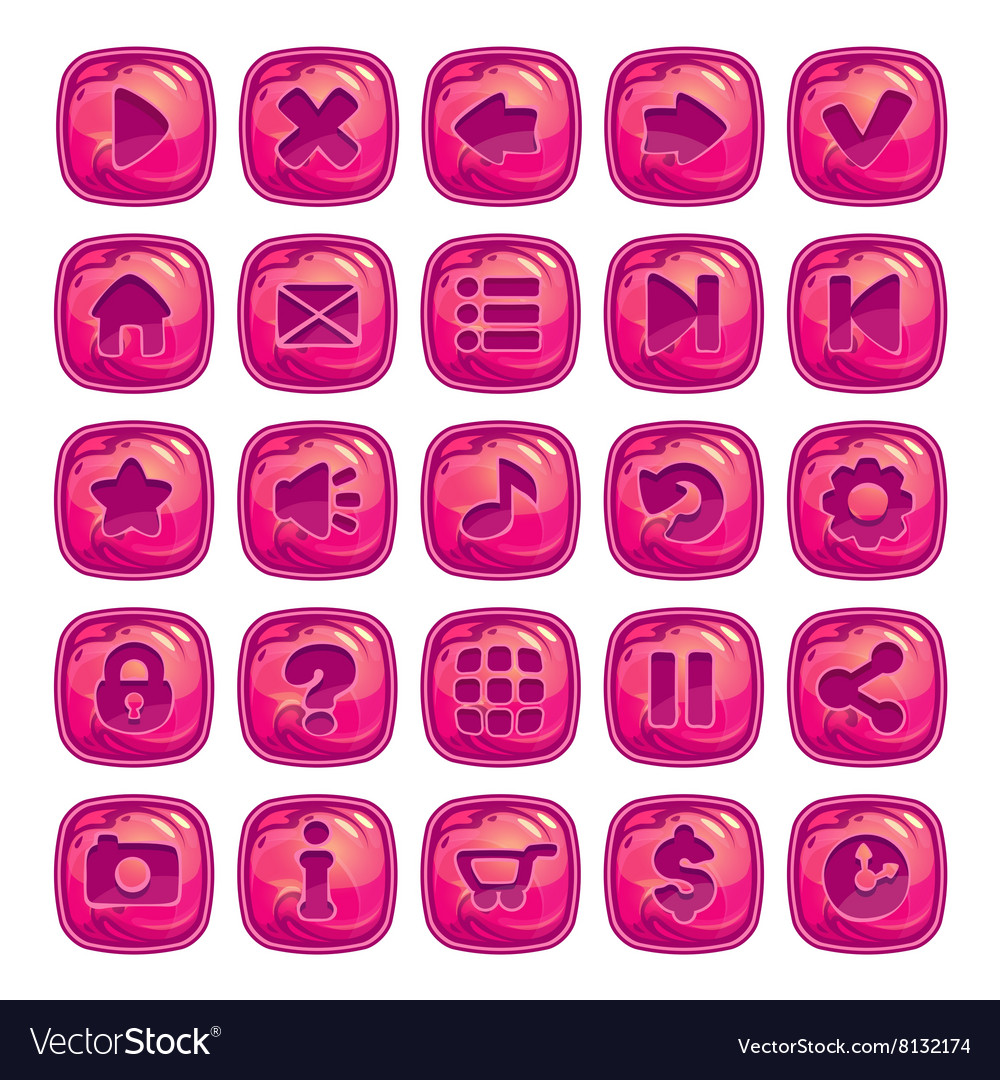 Cartoon pink square buttons Royalty Free Vector Image