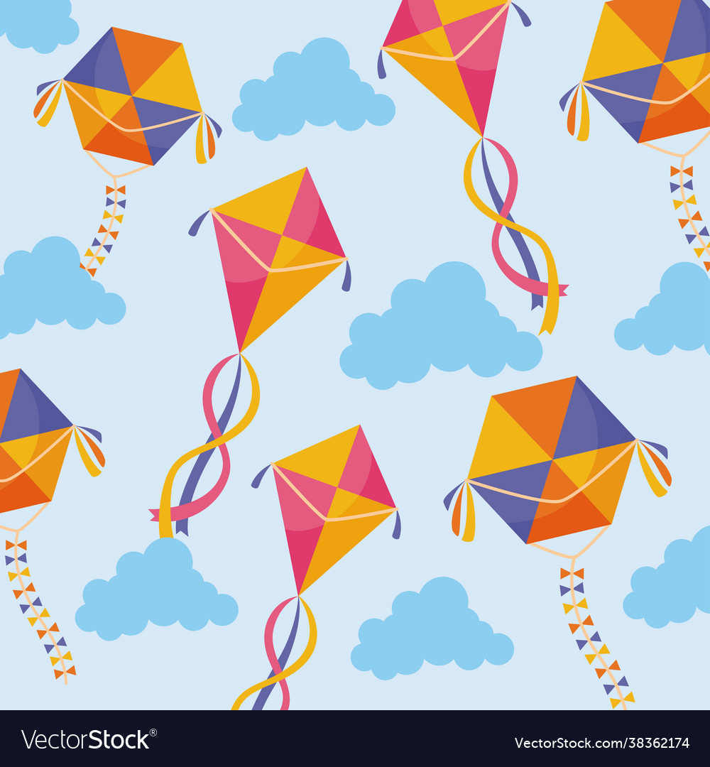 Kites and clouds background Royalty Free Vector Image