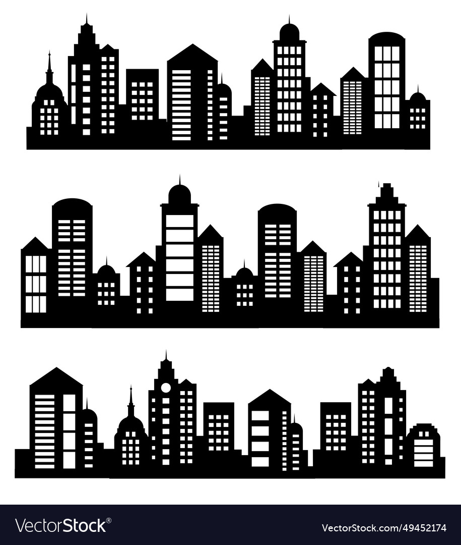 Landscape set of buildings silhouetted on white Vector Image