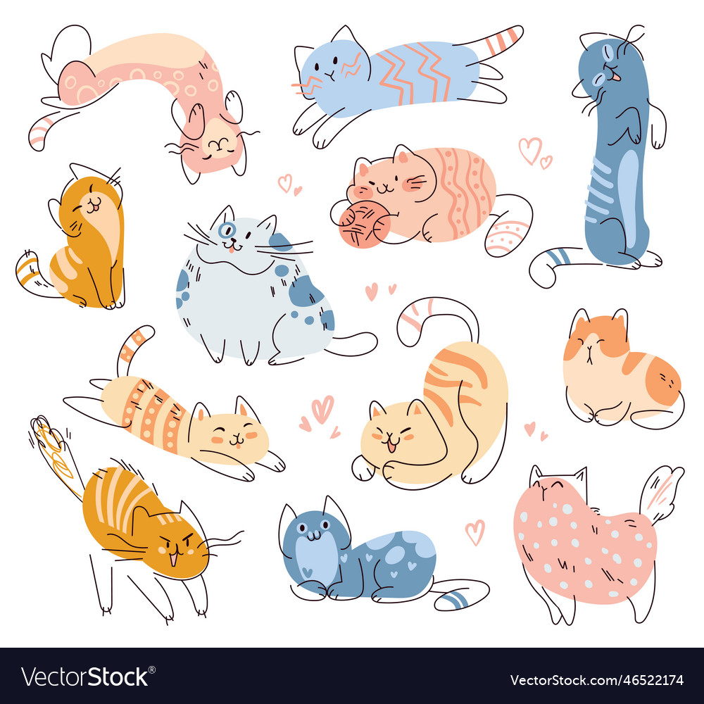 Set of cute cats in different poses seamless baby Vector Image