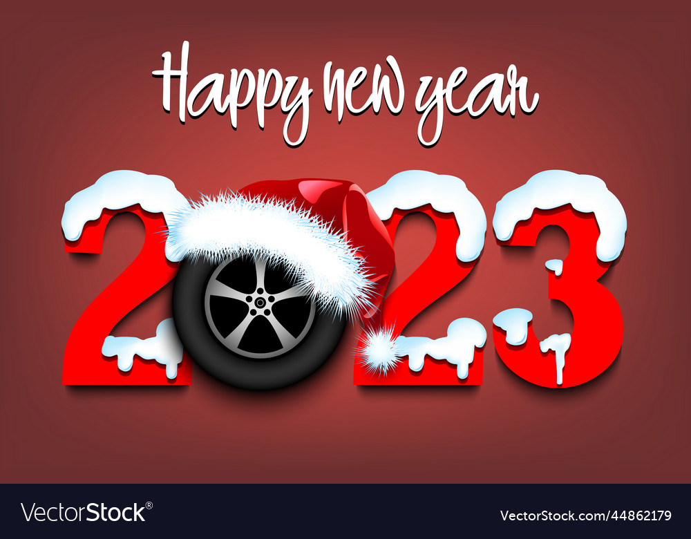 Happy new year 2023 and car wheel