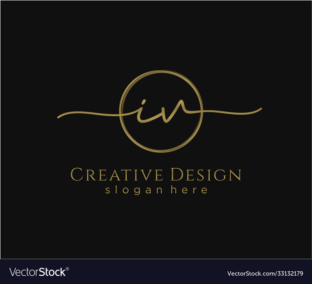 Initial iv handwriting logo with circle template Vector Image