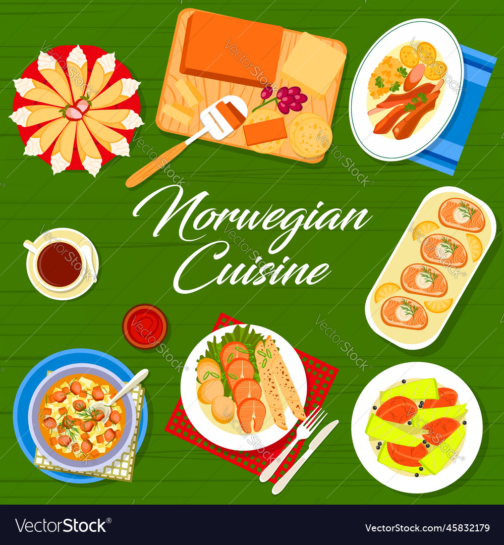 Norwegian cuisine menu cover scandinavian food Vector Image