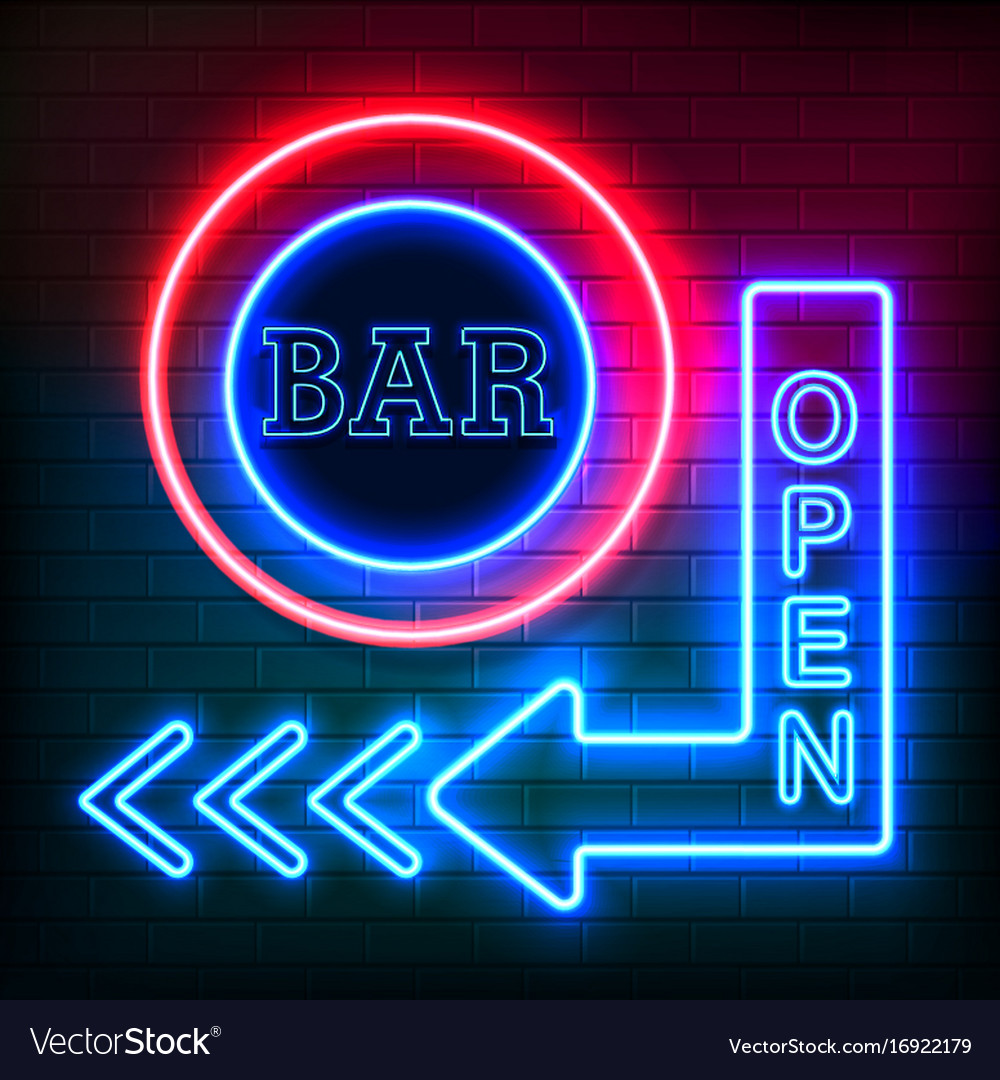 open-bar-neon-signboard-realistic-background-vector-image