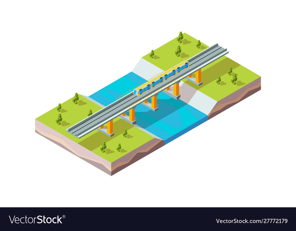 Railway viaduct urban train above river modern Vector Image