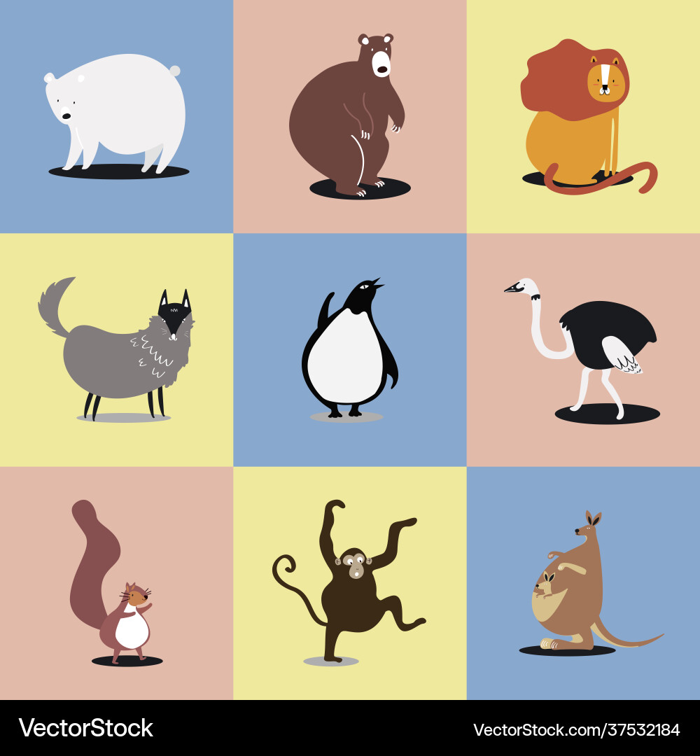 Collection cute wild animals Royalty Free Vector Image