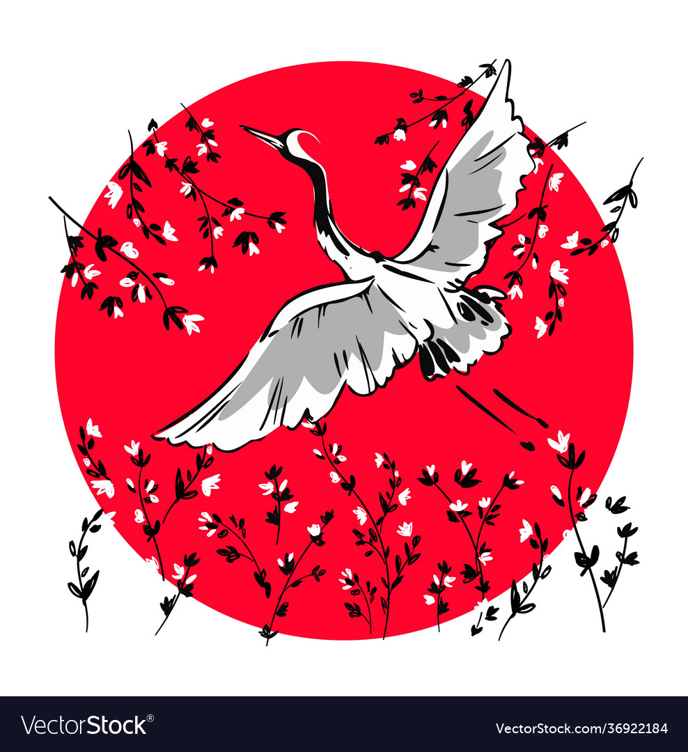 Hand drawn crane bird graphic bird Royalty Free Vector Image