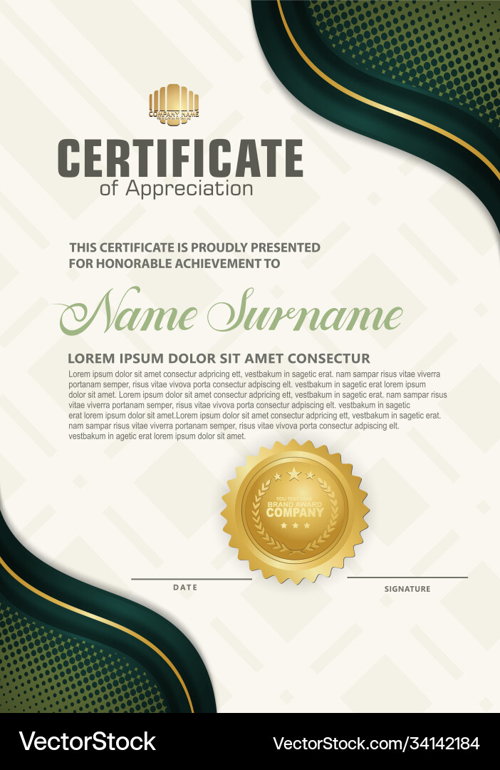 Luxury vertical modern certificate template Vector Image