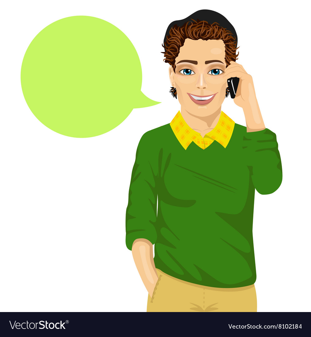 Young happy hipster man talking on smartphone Vector Image