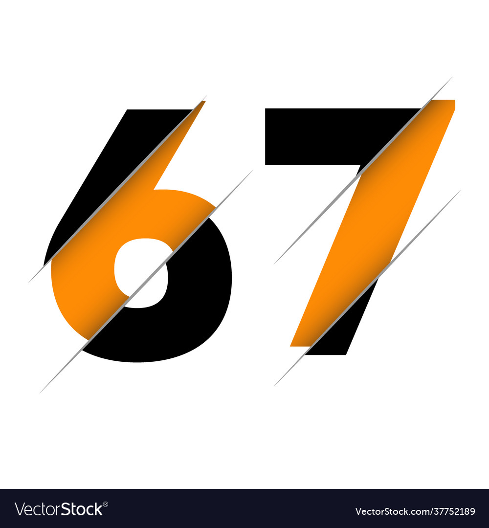 67 6 7 number logo design with a creative cut Vector Image