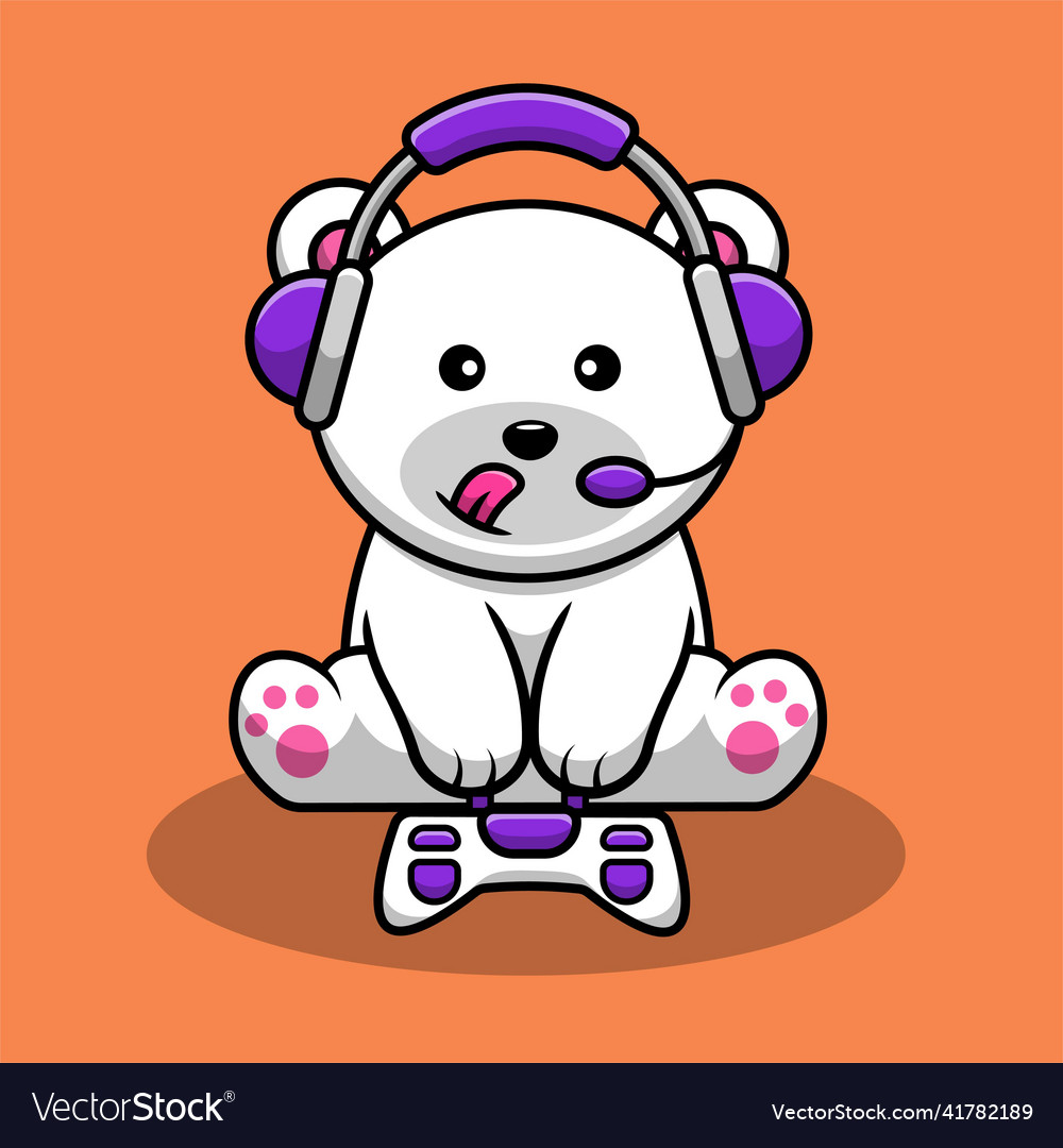 Cute polar bear gaming Royalty Free Vector Image