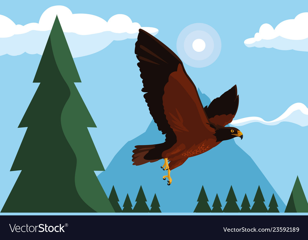 Imposing hawk bird flying in the landscape Vector Image