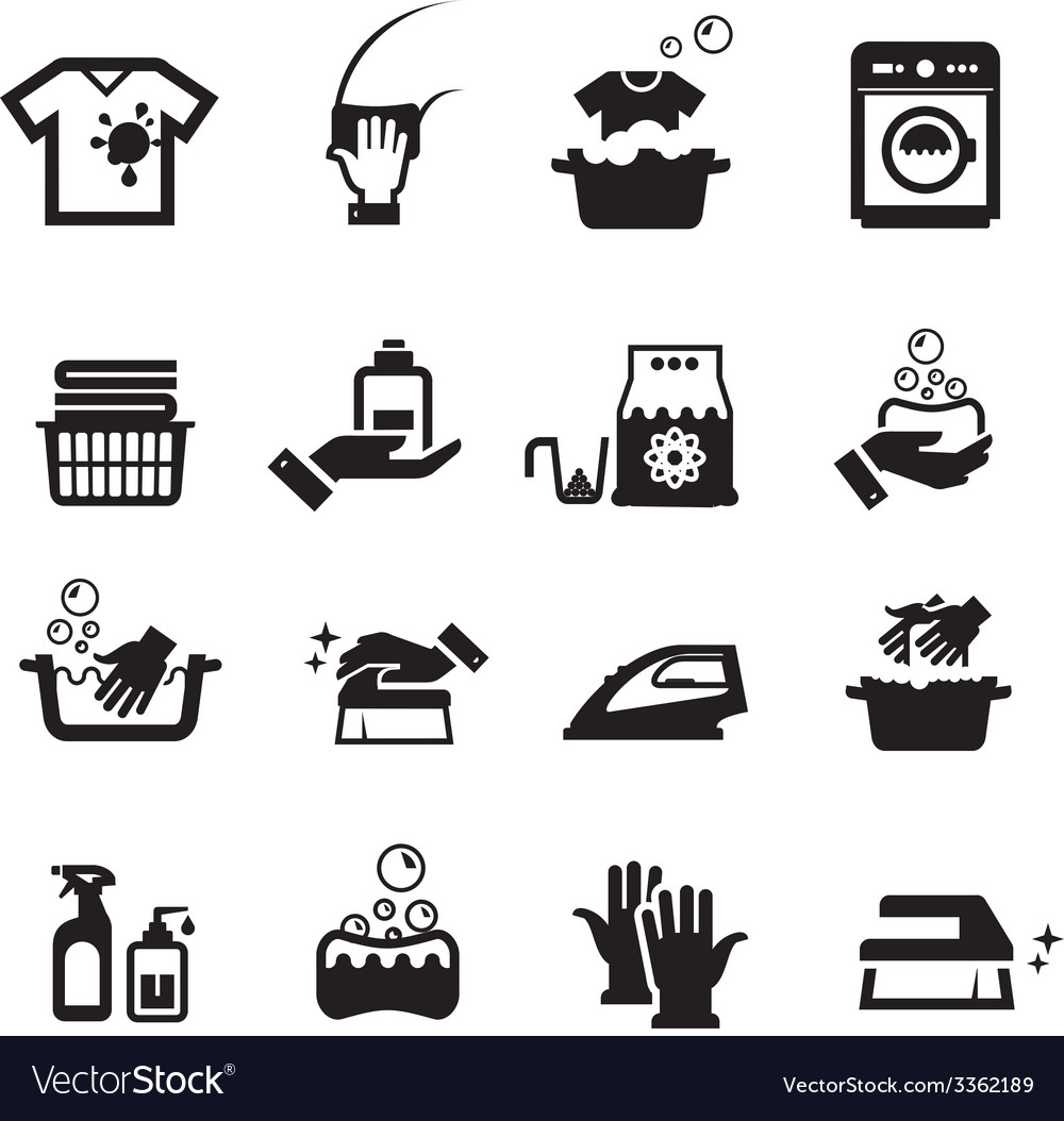 laundry washing icons set