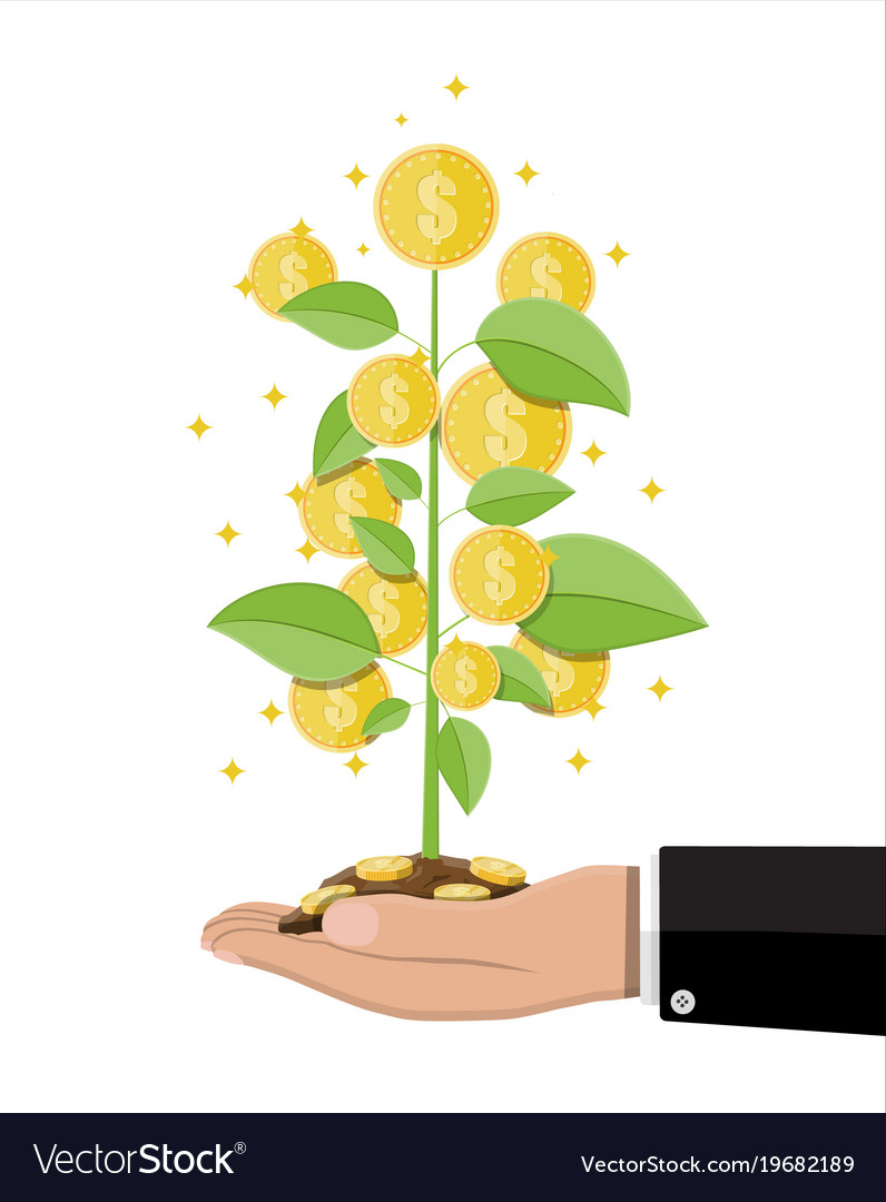 Money coin tree in hand of businessman Royalty Free Vector