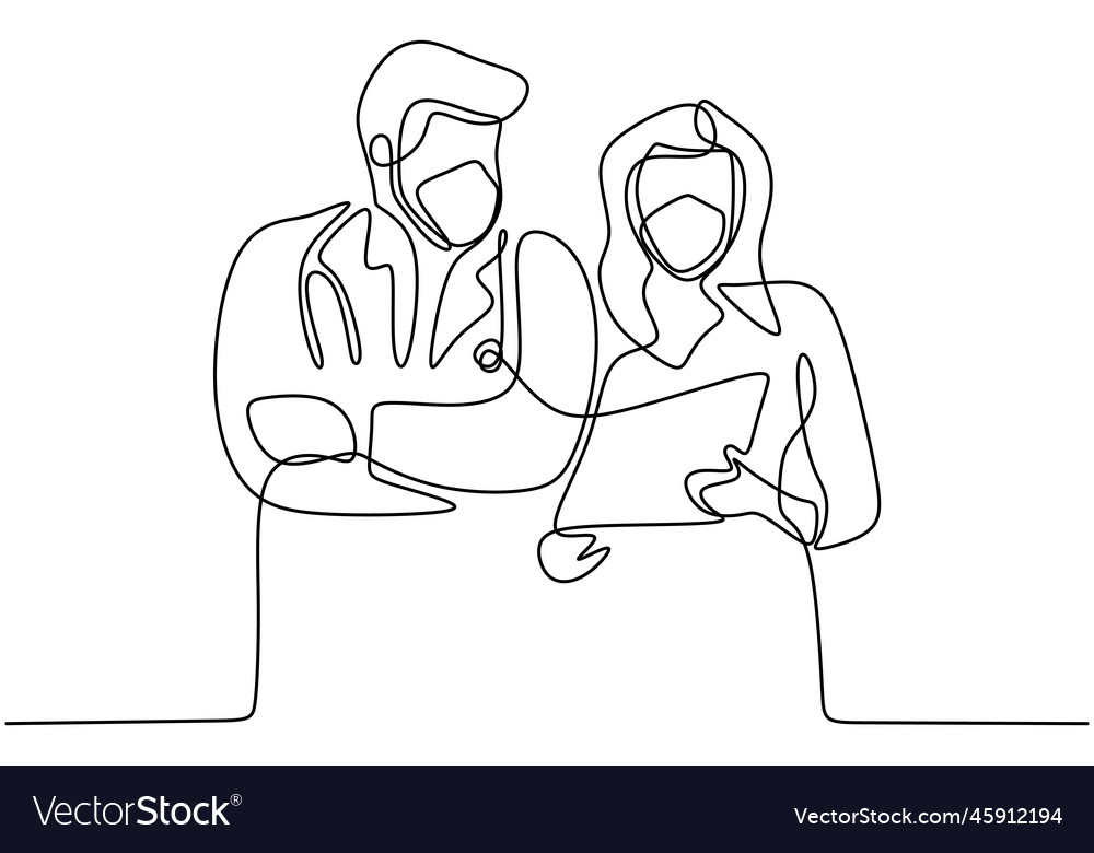 Continuous line drawing of two doctors wearing Vector Image